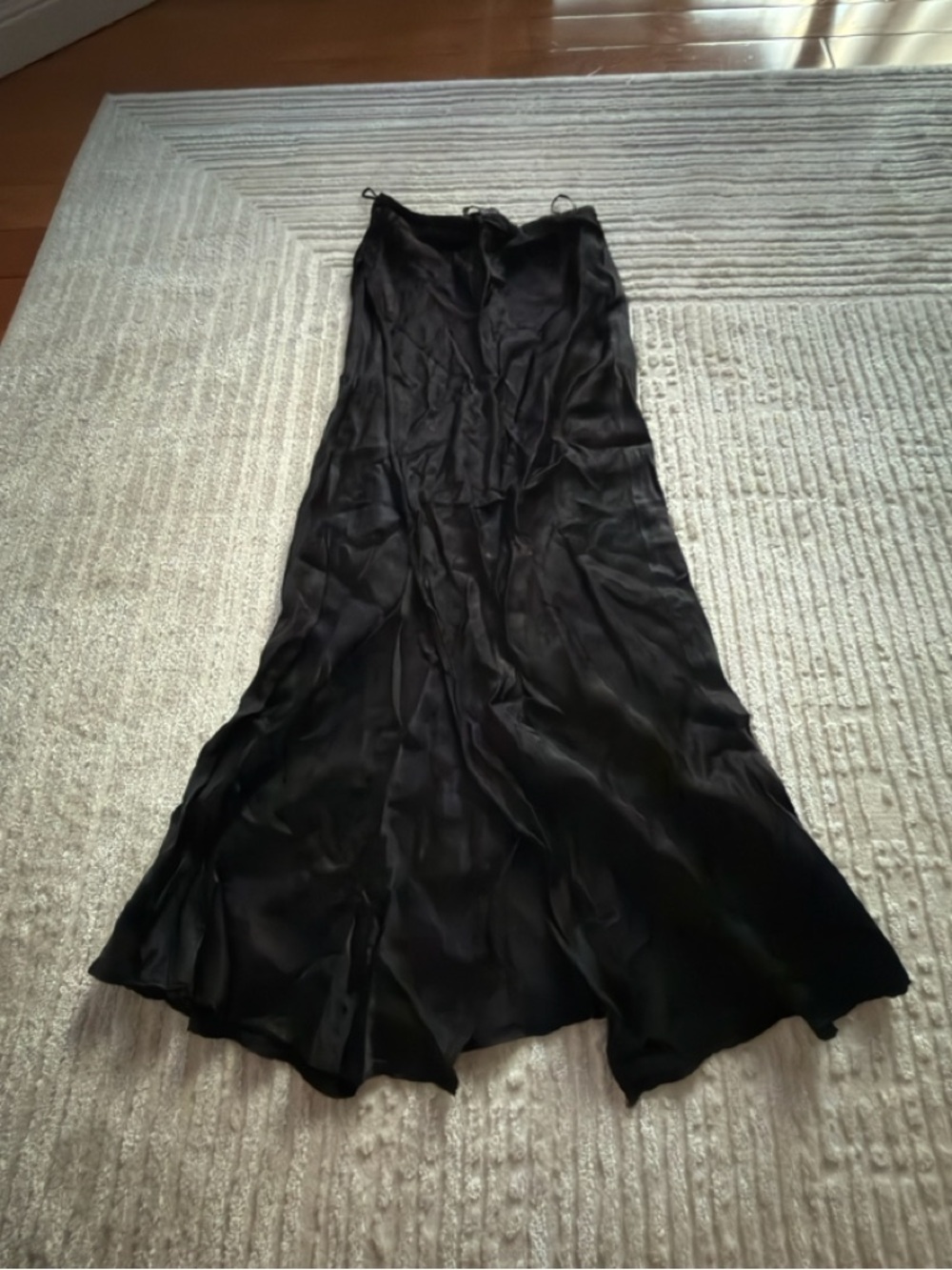 Zara Black Satin Maxi Slip Skirt
